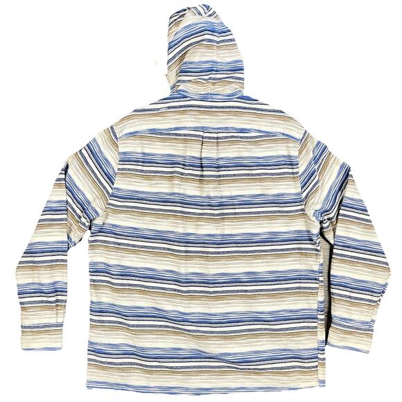 ROWM Mens 100% Cotton Hooded Shacket Shirt Jacket Size XL Cream Stripped Rugged - Picture 4 of 12
